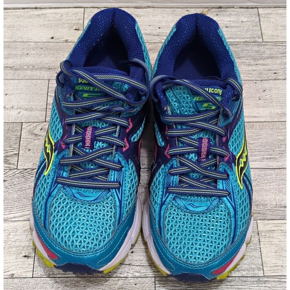 Saucony Ignition 5 Women’s Low Top Lace-Up Sneakers Blue/Teal/Pink Size 6.5